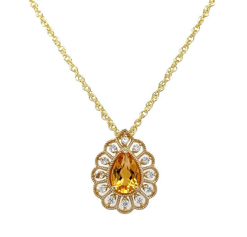 14K YELLOW GOLD CITRINE AND DIAMOND NECKLACE