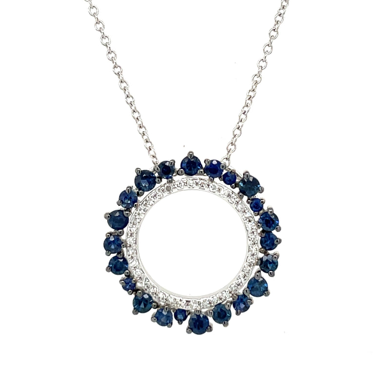 14K WHITE GOLD SAPPHIRE AND DIAMOND NECKLACE