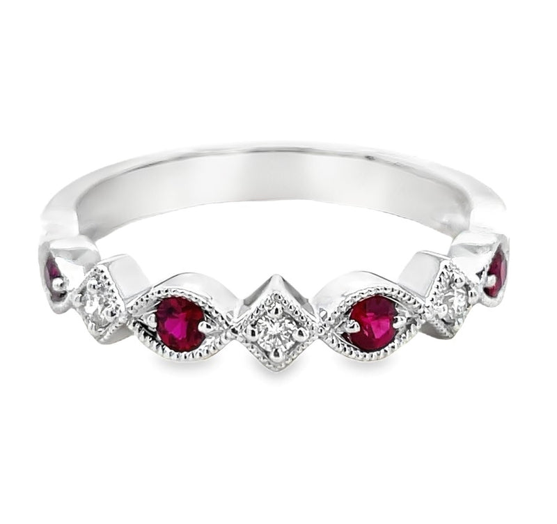 14K WHITE GOLD RUBY AND DIAMOND RING  #200-00378