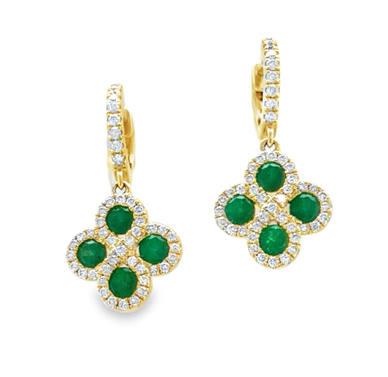 14K YELLOW GOLD EMERALD AND DIAMOND EARRINGS  #210-00454