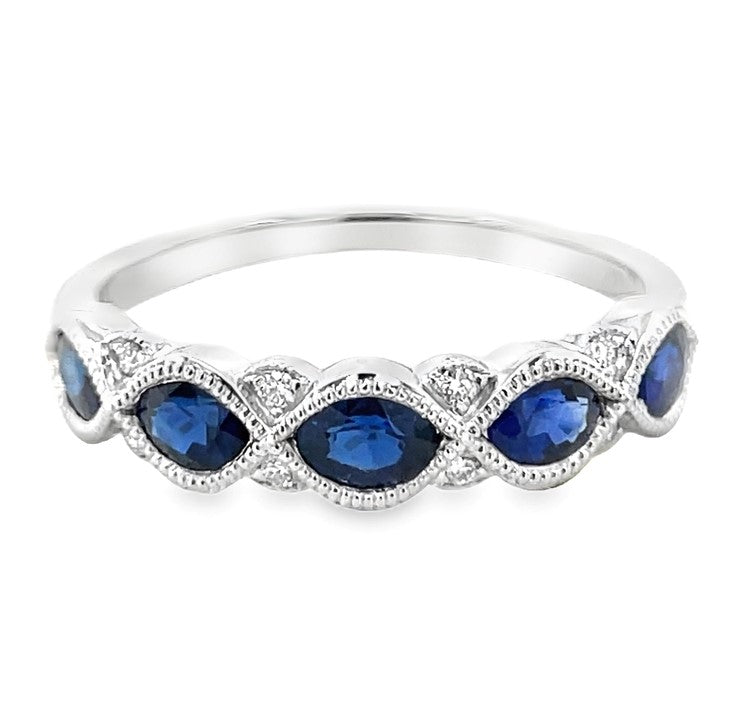 14K WHITE GOLD SAPPHIRE AND DIAMOND RING  #200-00271