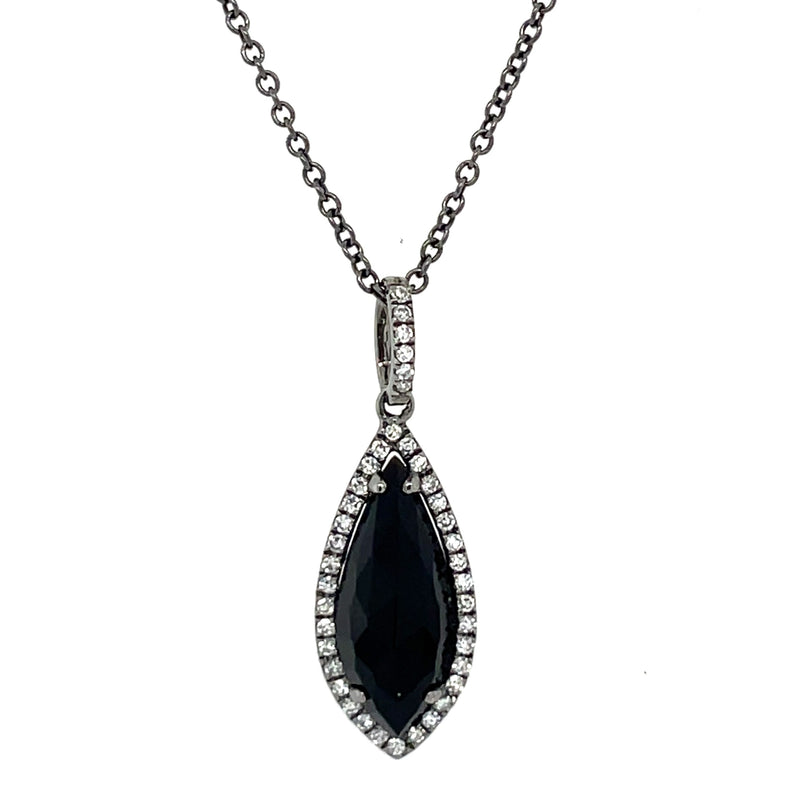 14K WHITE GOLD BLACK FINISH NECKLACE WITH  ONYX AND DIAMONDS