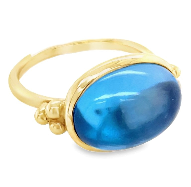 14K YELLOW GOLD BLUE TOPAZ RING  #200-00193