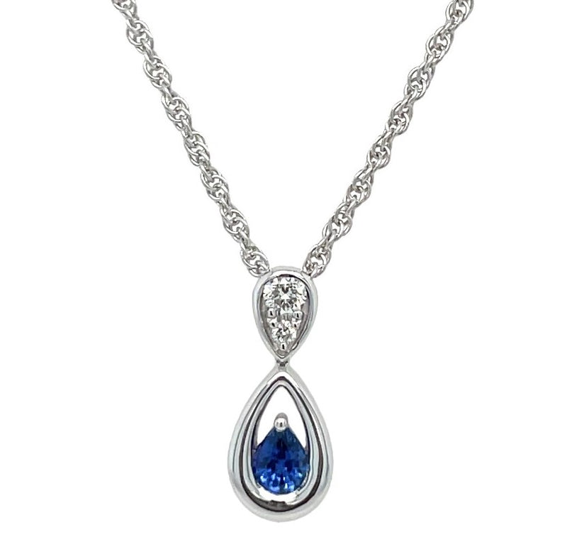 14K WHITE GOLD SAPPHIRE AND DIAMOND NECKLACE