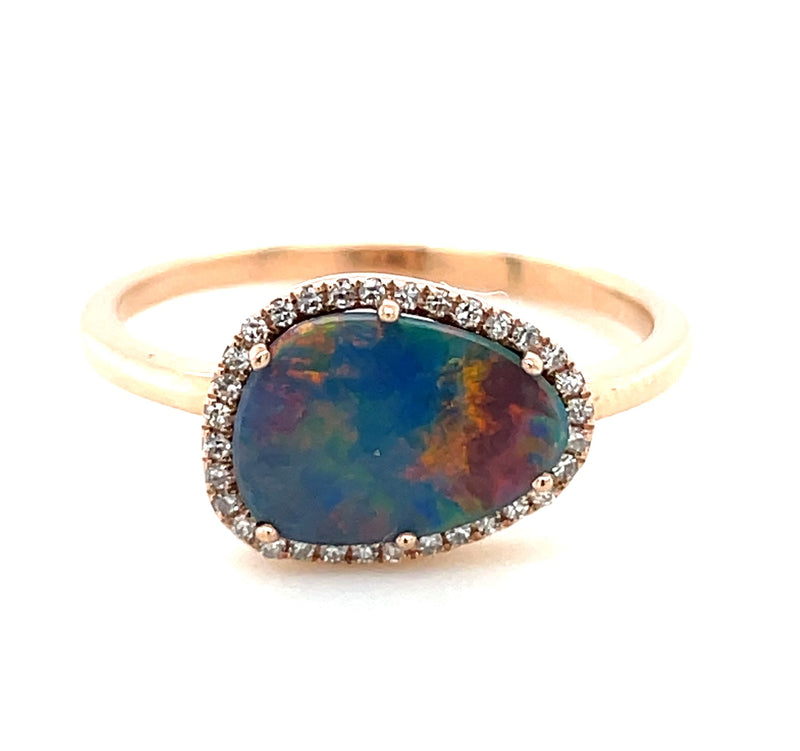 14K ROSE GOLD OPAL AND DIAMOND RING