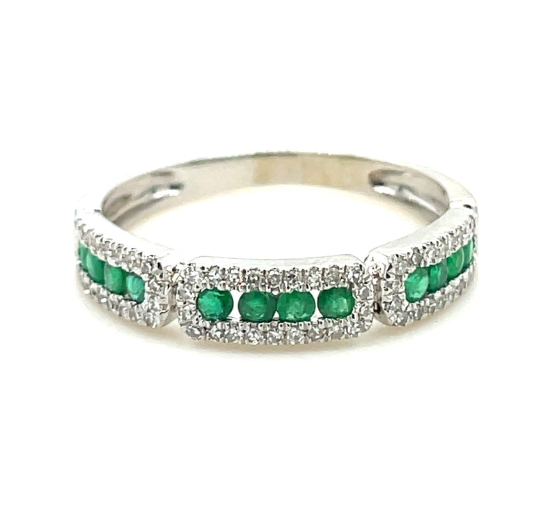 14K WHITE GOLD EMERALD AND DIAMOND RING