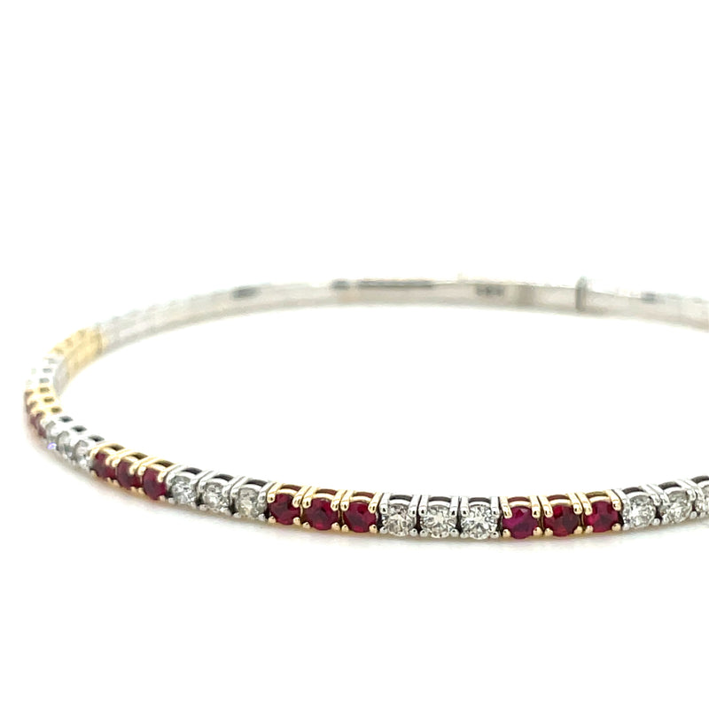 14K WHITE AND YELLOW GOLD RUBY AND DIAMOND BRACELET