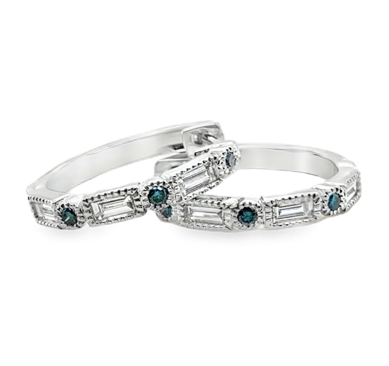 14K WHITE GOLD DIAMOND HOOP EARRINGS  #150-00548