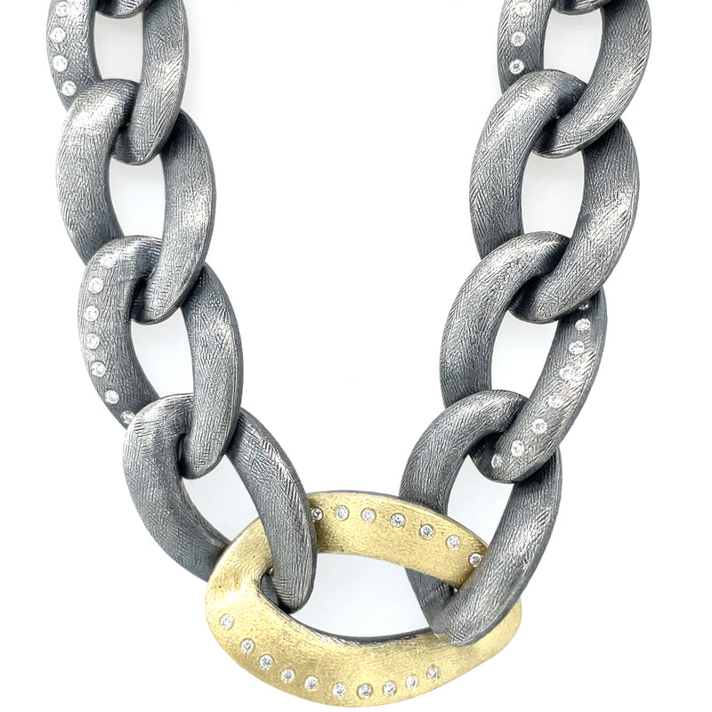 STERLING SILVER AND 18K YELLOW GOLD DIAMOND NECKLACE