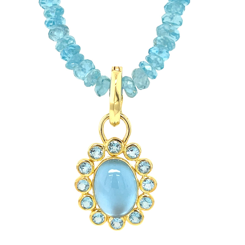 FACETED BLUE ZIRCON BEADED NECKLACE WITH BLUE TOPAZ PENDANT