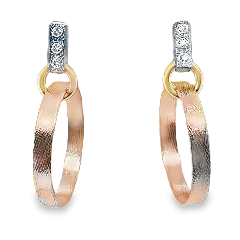 18K ROSE GOLD AND STERLING SILVER DIAMOND EARRINGS  #645-00341