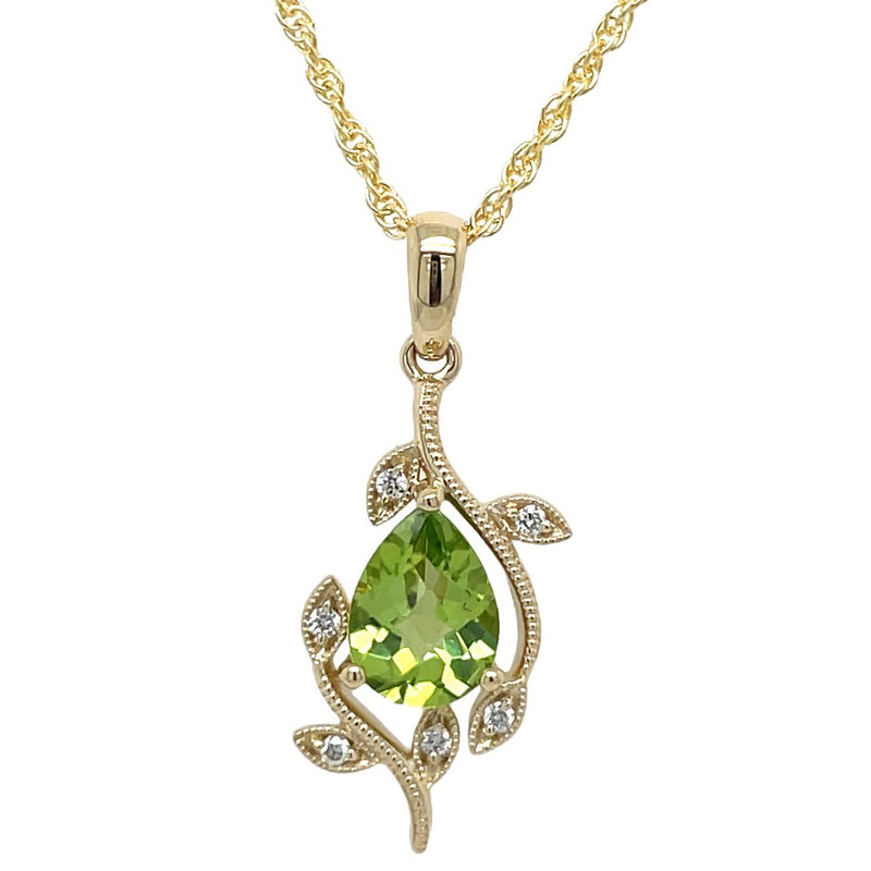 14K YELLOW GOLD PERIDOT AND DIAMOND NECKLACE