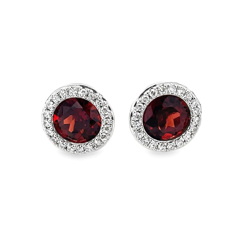 14K WHITE GOLD GARNET AND DIAMOND EARRINGS  #210-00167