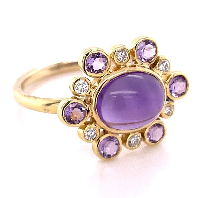 14K YELLOW GOLD AMETHYST AND DIAMOND RING  #200-00094