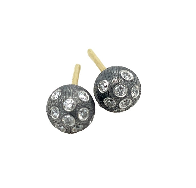 OXIDIZED STERLING SILVER DIAMOND EARRINGS    #150-00513