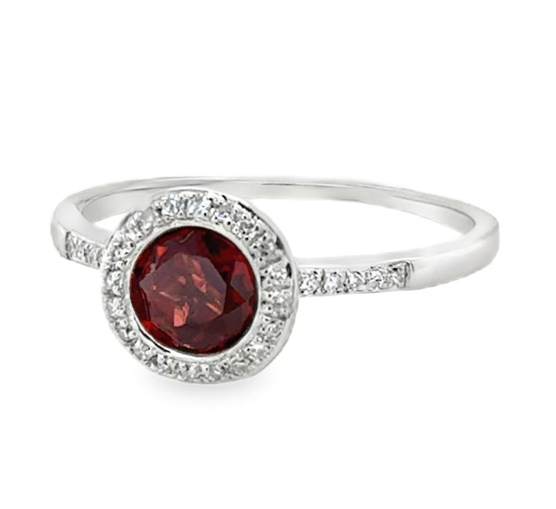 14K WHITE GOLD GARNET AND DIAMOND RING  #200-00466