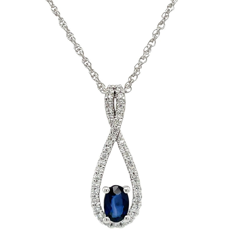 14K WHITE GOLD SAPPHIRE AND DIAMOND NECKLACE.
