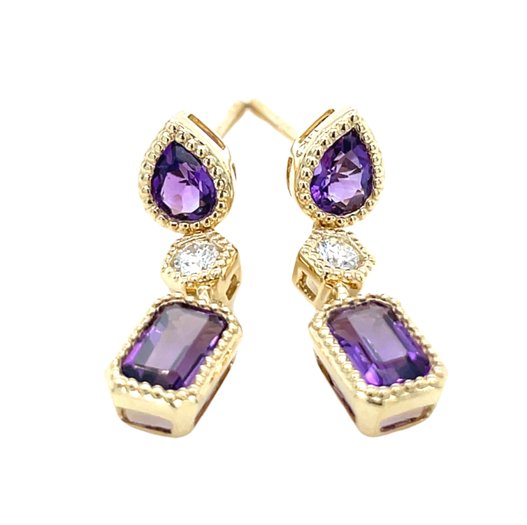 14K YELLOW GOLD AMETHYST AND DIAMOND EARRINGS