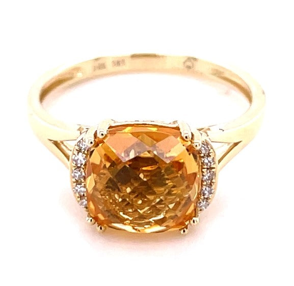 14K YELLOW GOLD CITRINE AND DIAMOND RING