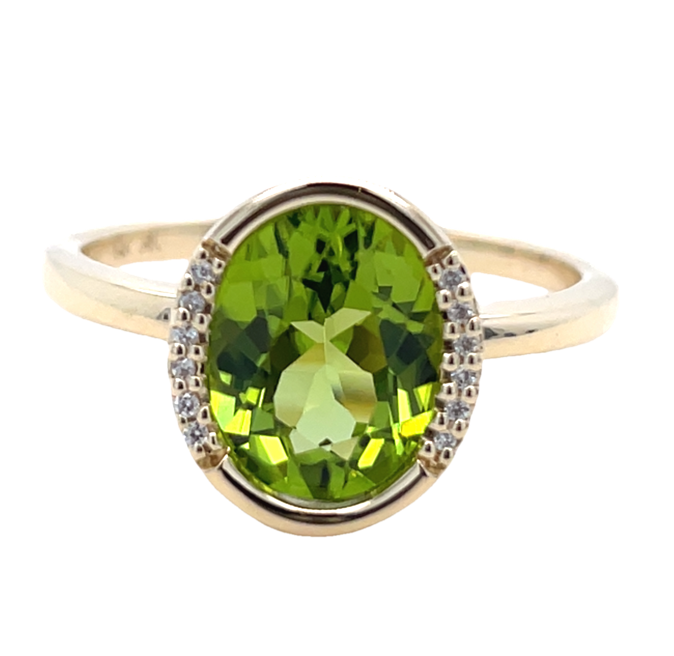 14K YELLOW GOLD PERIDOT AND DIAMOND RING