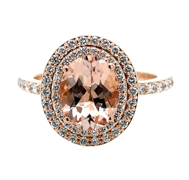 14K ROSE AND WHITE GOLD MORGANITE AND DIAMOND RING