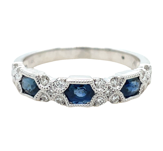 14K WHITE GOLD SAPPHIRE AND DIAMOND RING