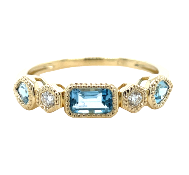 14K YELLOW GOLD BLUE TOPAZ AND DIAMOND RING