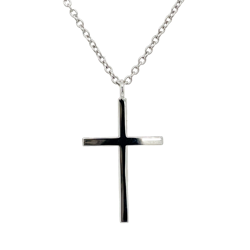 14K WHITE GOLD CROSS NECKLACE