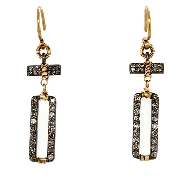 STERLING SILVER AND 14K YELLOW GOLD DIAMOND EARRINGS