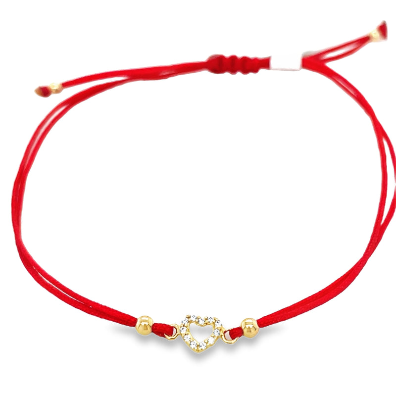 RED CORD BRACELET WITH 14K YELLOW GOLD ENAMEL HEART  #240-00041