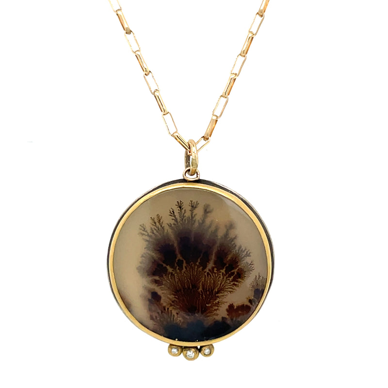 STERLING SILVER AND 14K/22K YELLOW GOLD AGATE AND DIAMOND NECKLACE