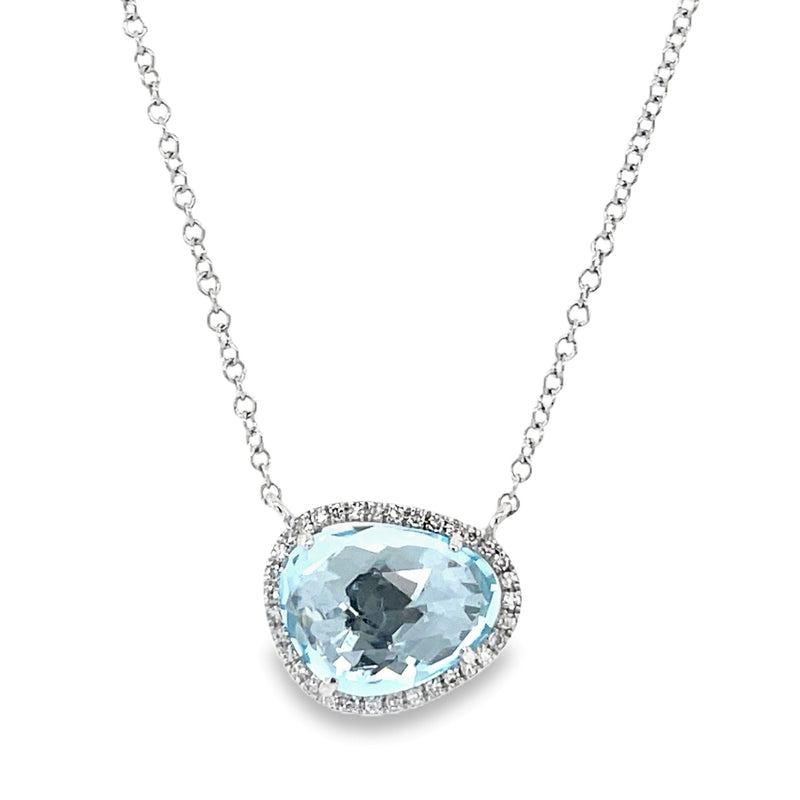 14K WHITE GOLD BLUE TOPAZ AND DIAMOND NECKLACE  #235-00140
