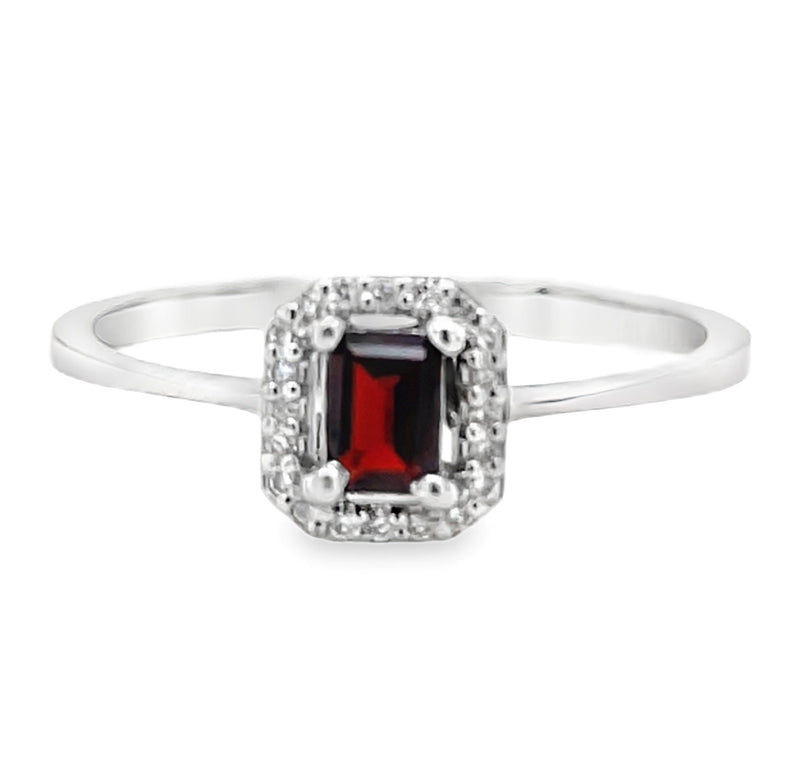 14K WHITE GOLD GARNET AND DIAMOND RING  #200-00129