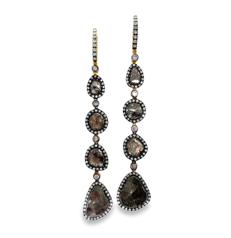 18K ROSE GOLD BROWN AND WHITE DIAMOND EARRINGS  #150-00475