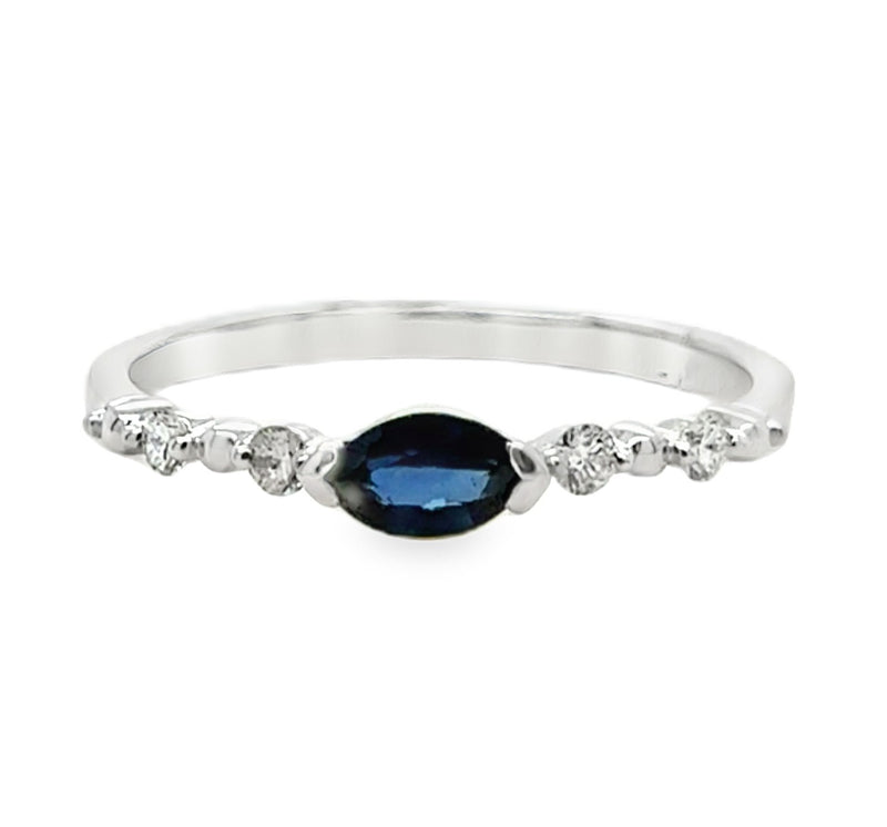 14K WHITE GOLD SAPPHIRE AND DIAMOND RING  #200-00485
