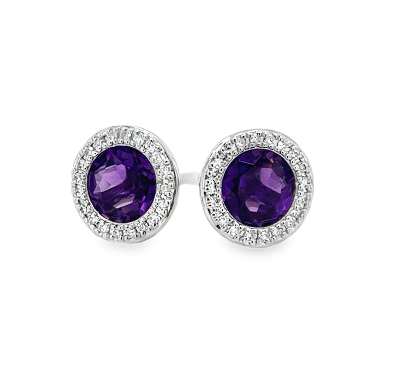 14K WHITE GOLD AMETHYST AND DIAMOND EARRINGS  #210-00427