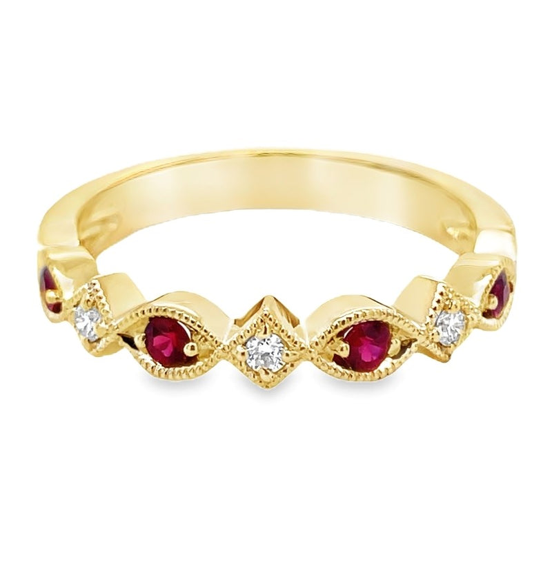 14K YELLOW GOLD RUBY AND DIAMOND RING  #200-00377