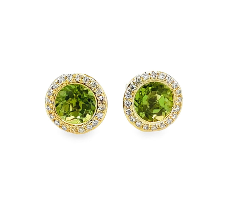 14K YELLOW GOLD PERIDOT AND DIAMOND EARRINGS  #210-00460
