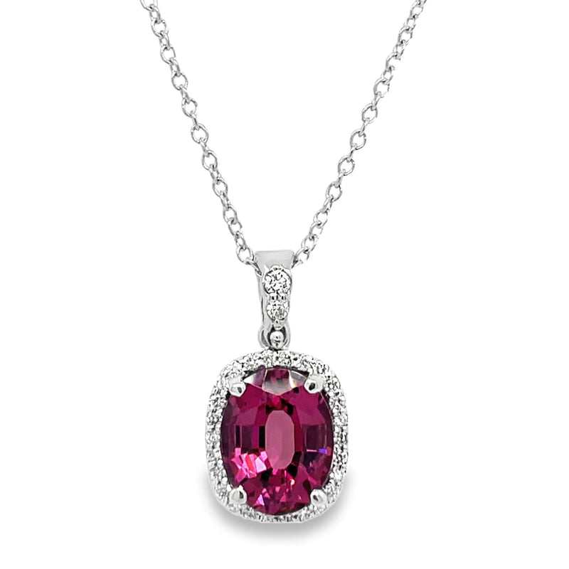 14K WHITE GOLD GARNET AND DIAMOND NECKLACE  #230-00183