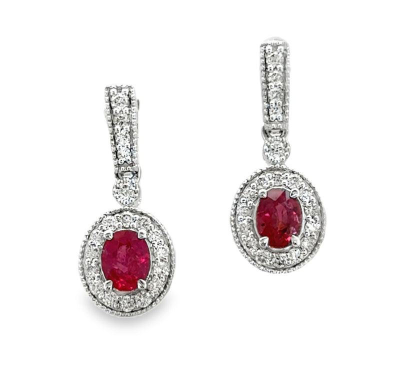 14K WHITE GOLD RUBY AND DIAMOND EARRINGS  #210-00451