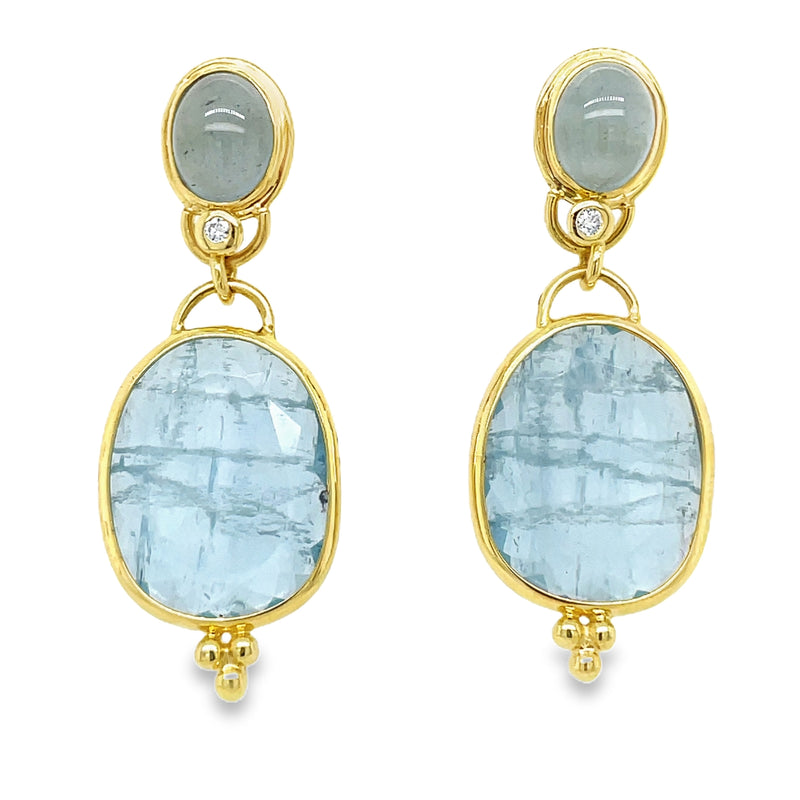 14K YELLOW GOLD AQUAMARINE AND DIAMOND EARRINGS  #210-00311